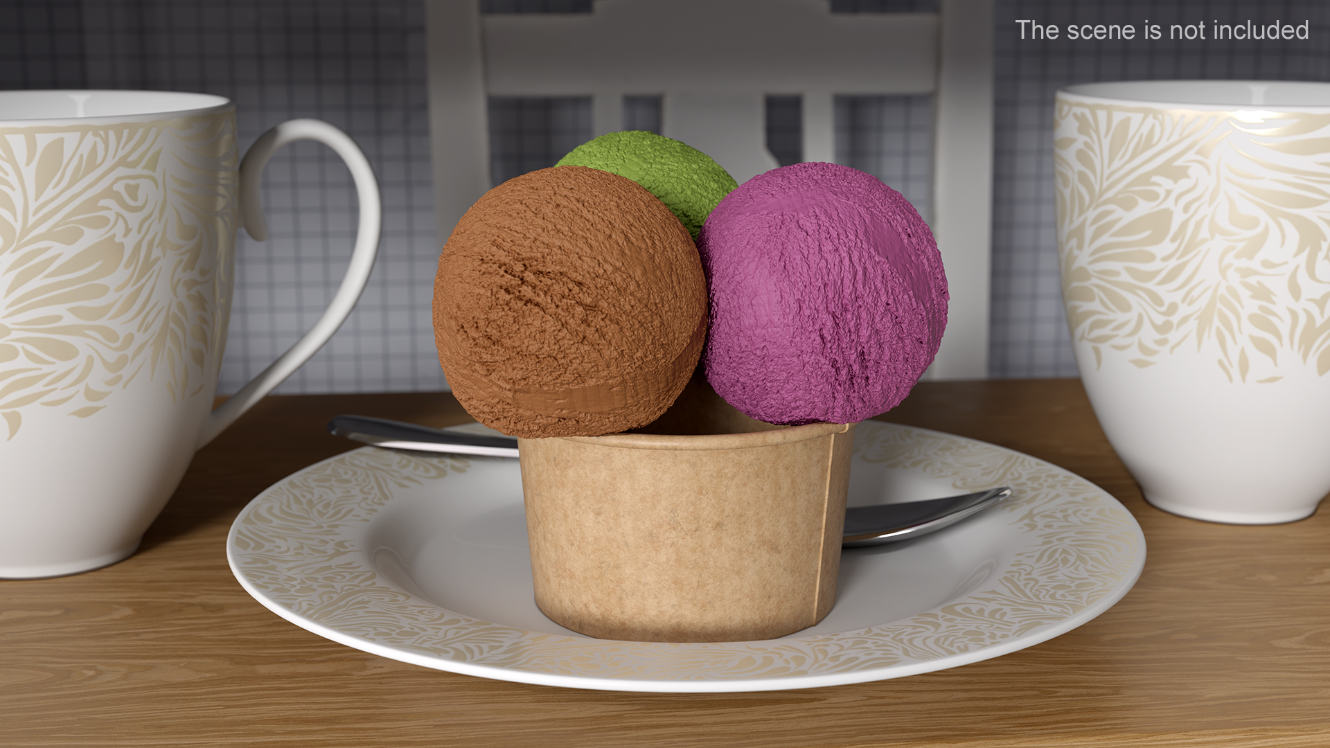 3D model Multicolored Ice Cream Balls in Cardboard Cup