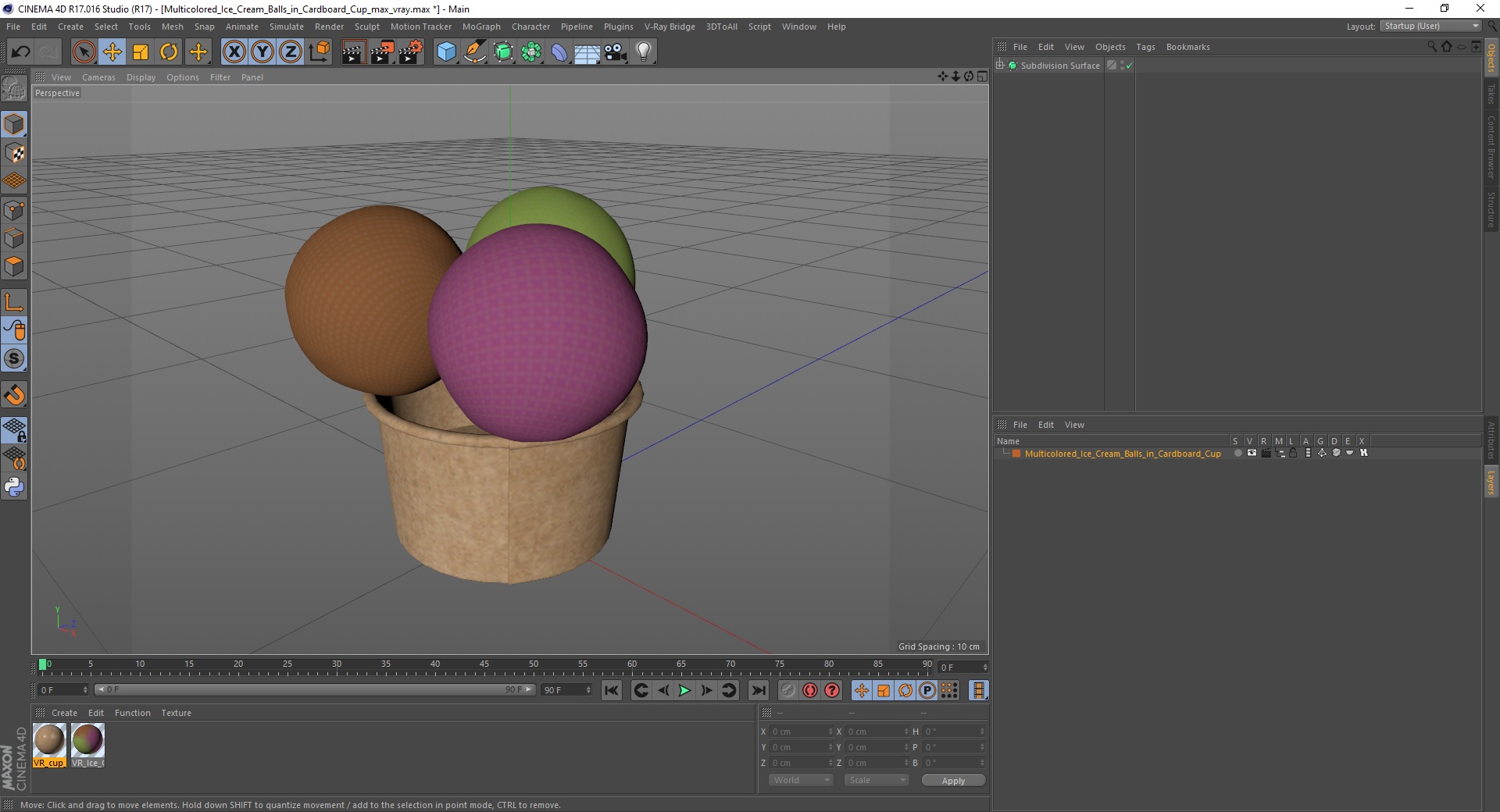 3D model Multicolored Ice Cream Balls in Cardboard Cup