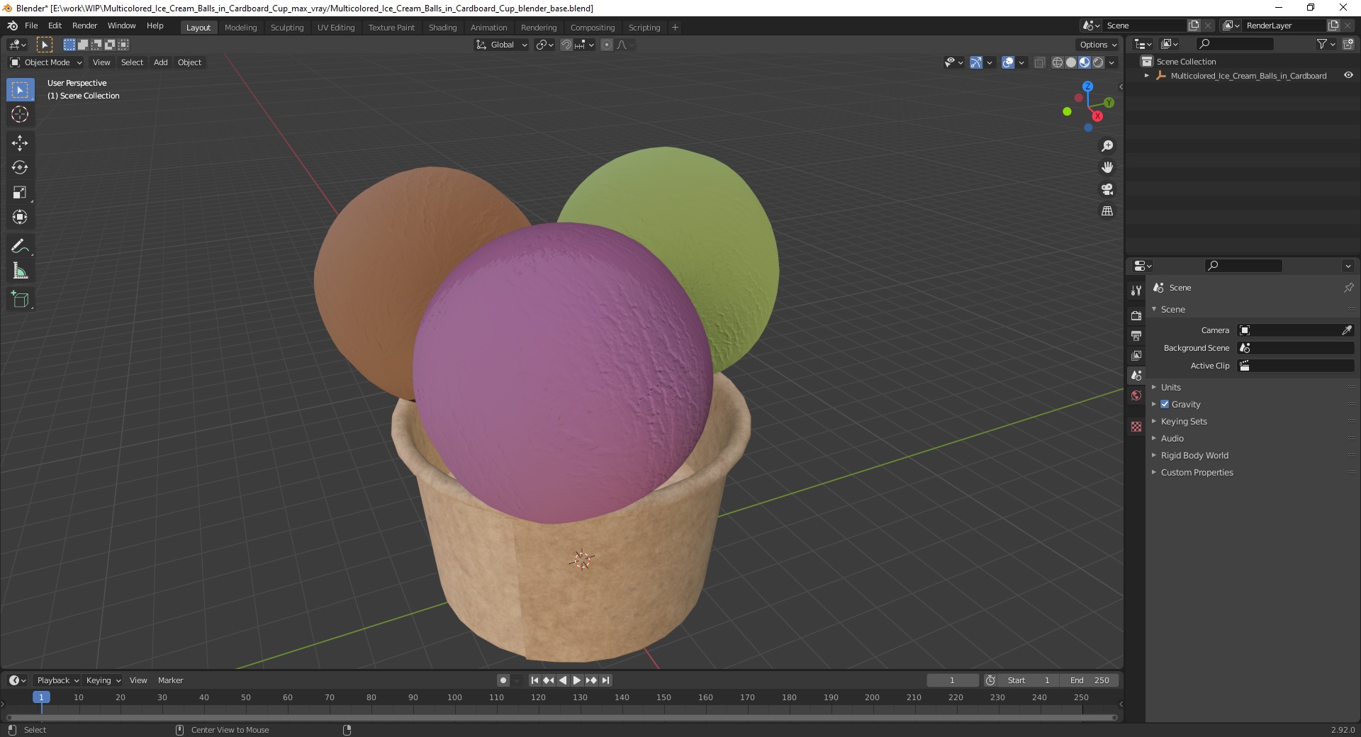 3D model Multicolored Ice Cream Balls in Cardboard Cup