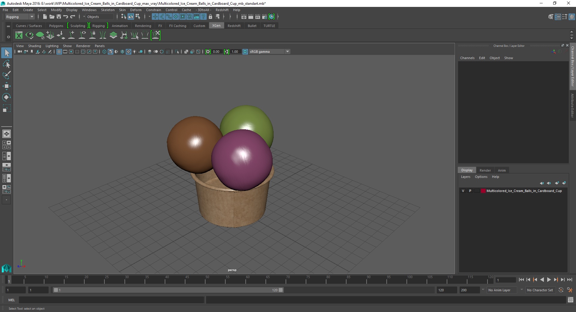 3D model Multicolored Ice Cream Balls in Cardboard Cup