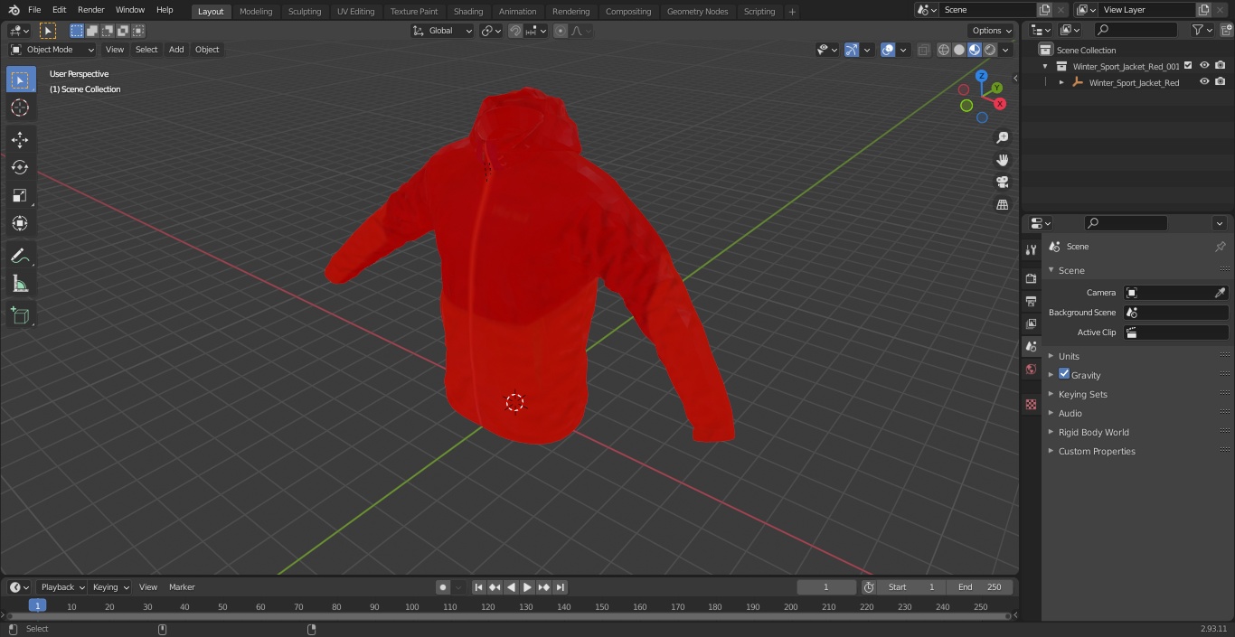 3D Winter Sport Jacket Red model