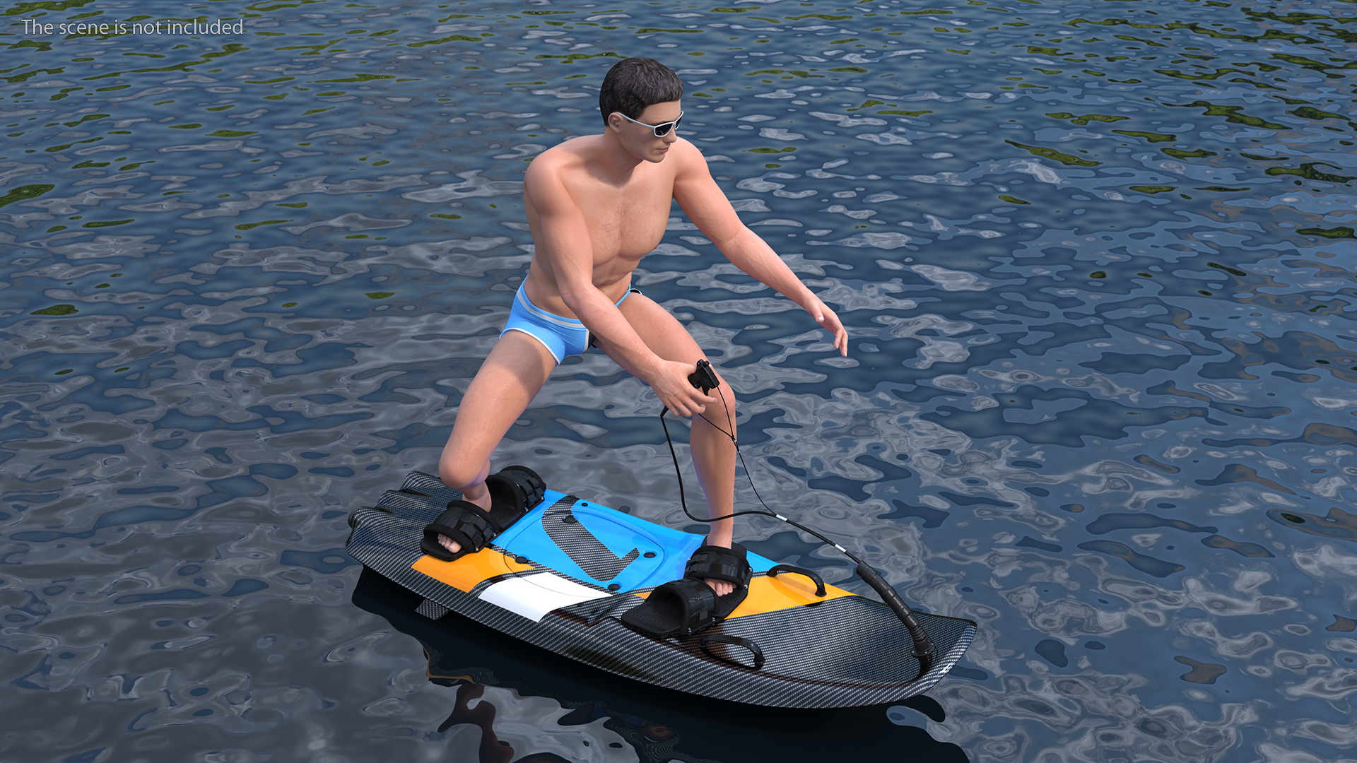 3D model Motorised Surfboard Blue With Man in Swimwear