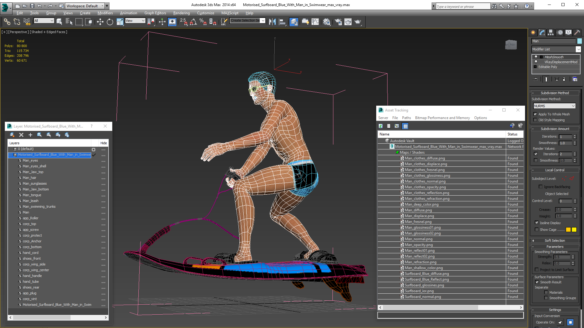 3D model Motorised Surfboard Blue With Man in Swimwear