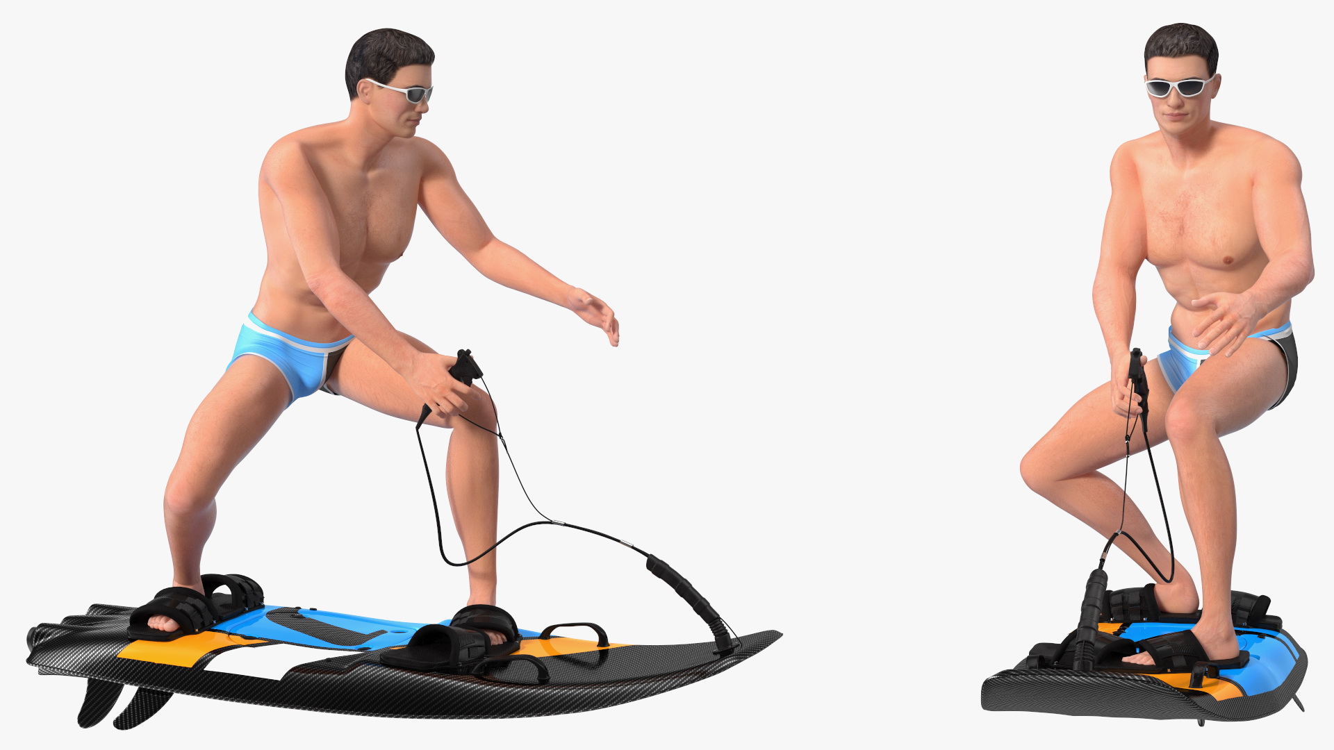 3D model Motorised Surfboard Blue With Man in Swimwear