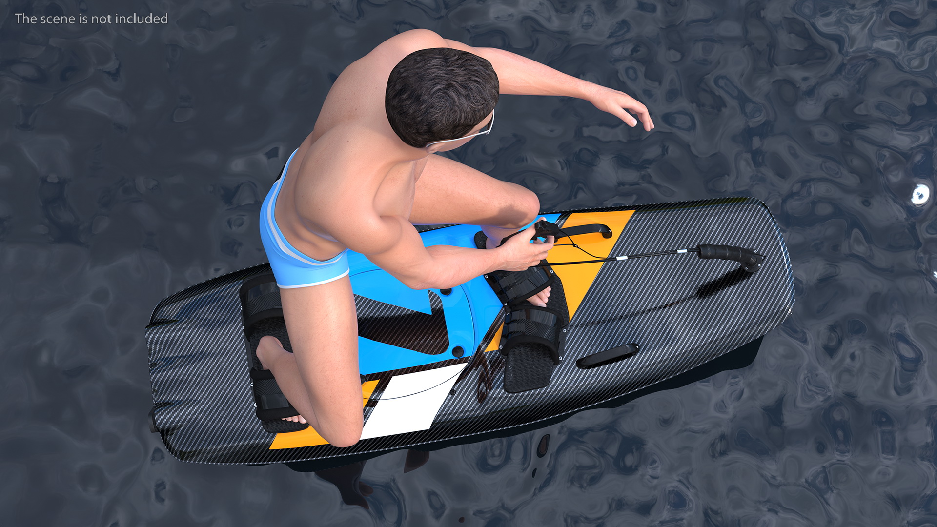 3D model Motorised Surfboard Blue With Man in Swimwear