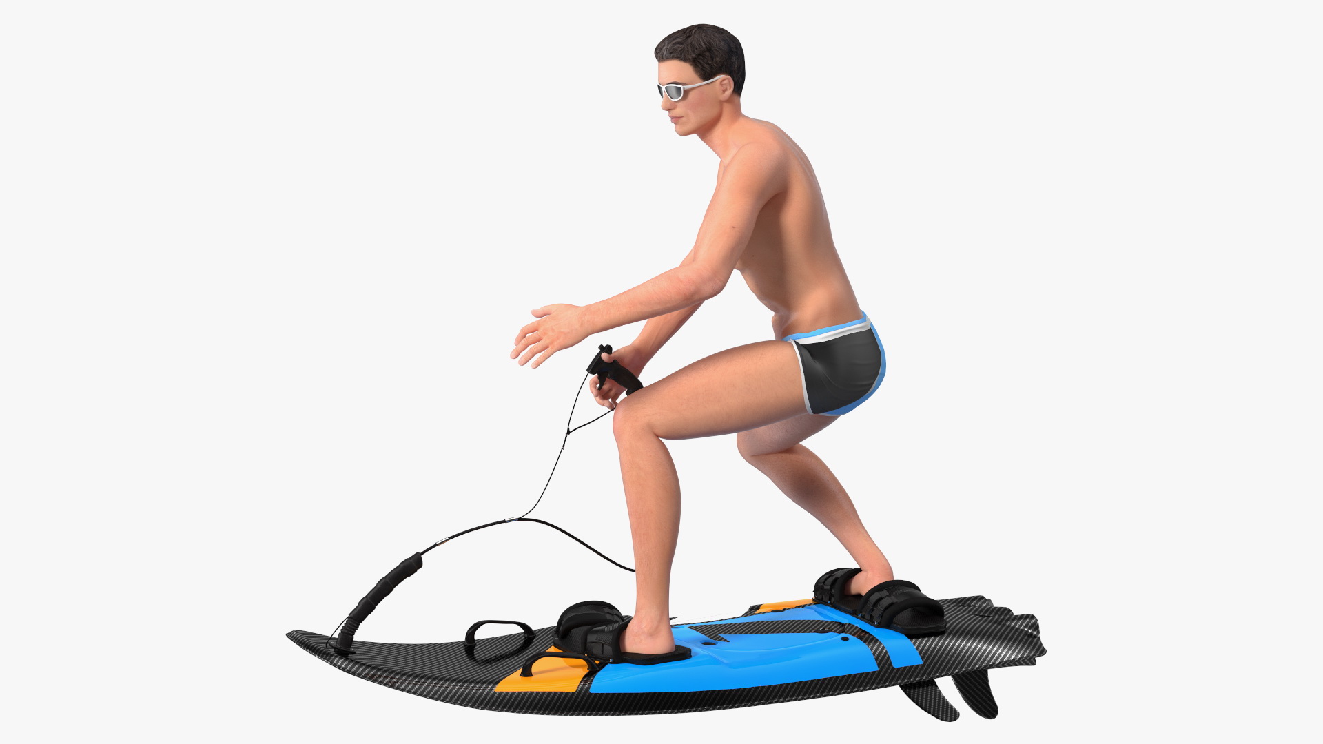 3D model Motorised Surfboard Blue With Man in Swimwear