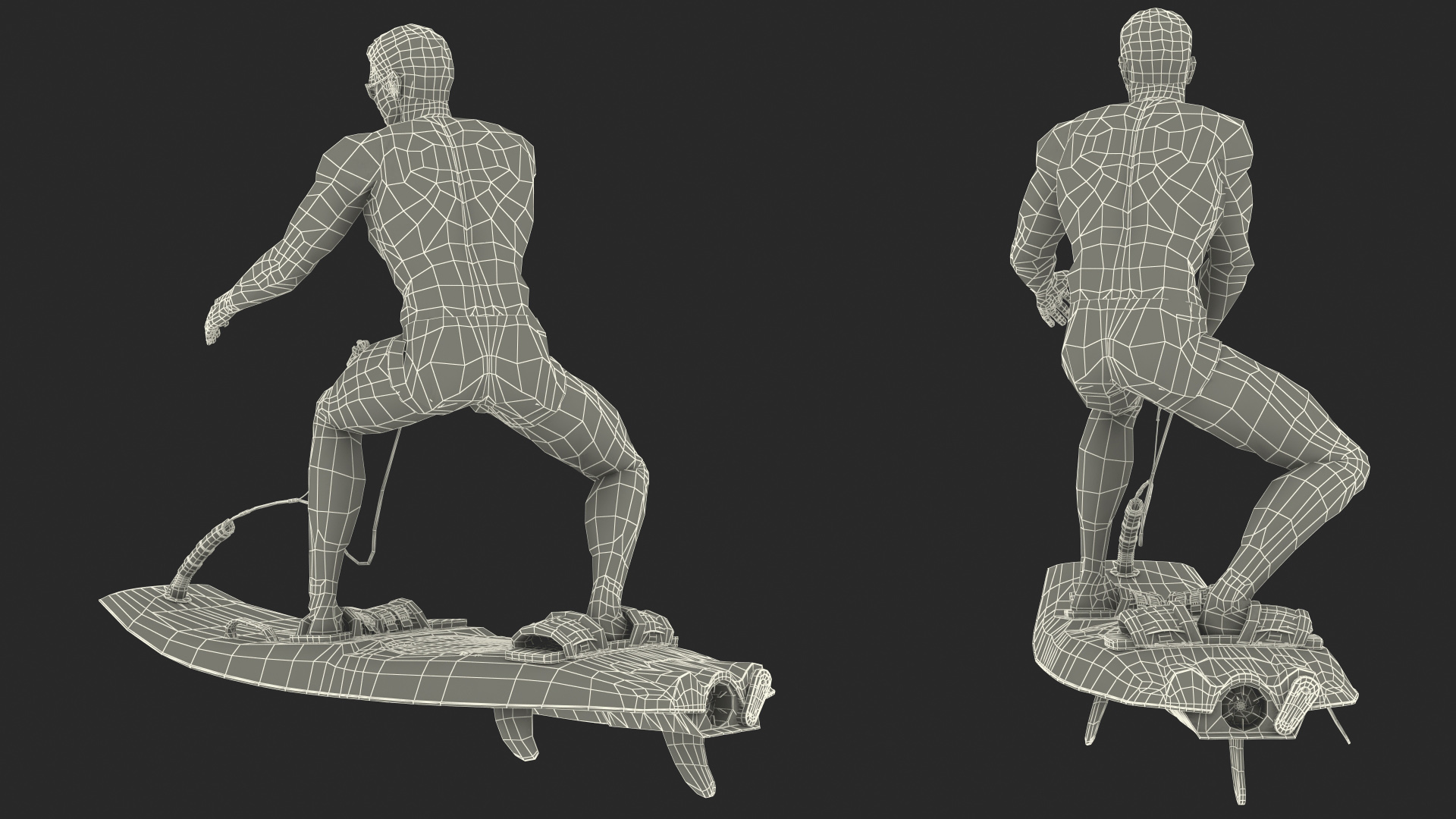 3D model Motorised Surfboard Blue With Man in Swimwear