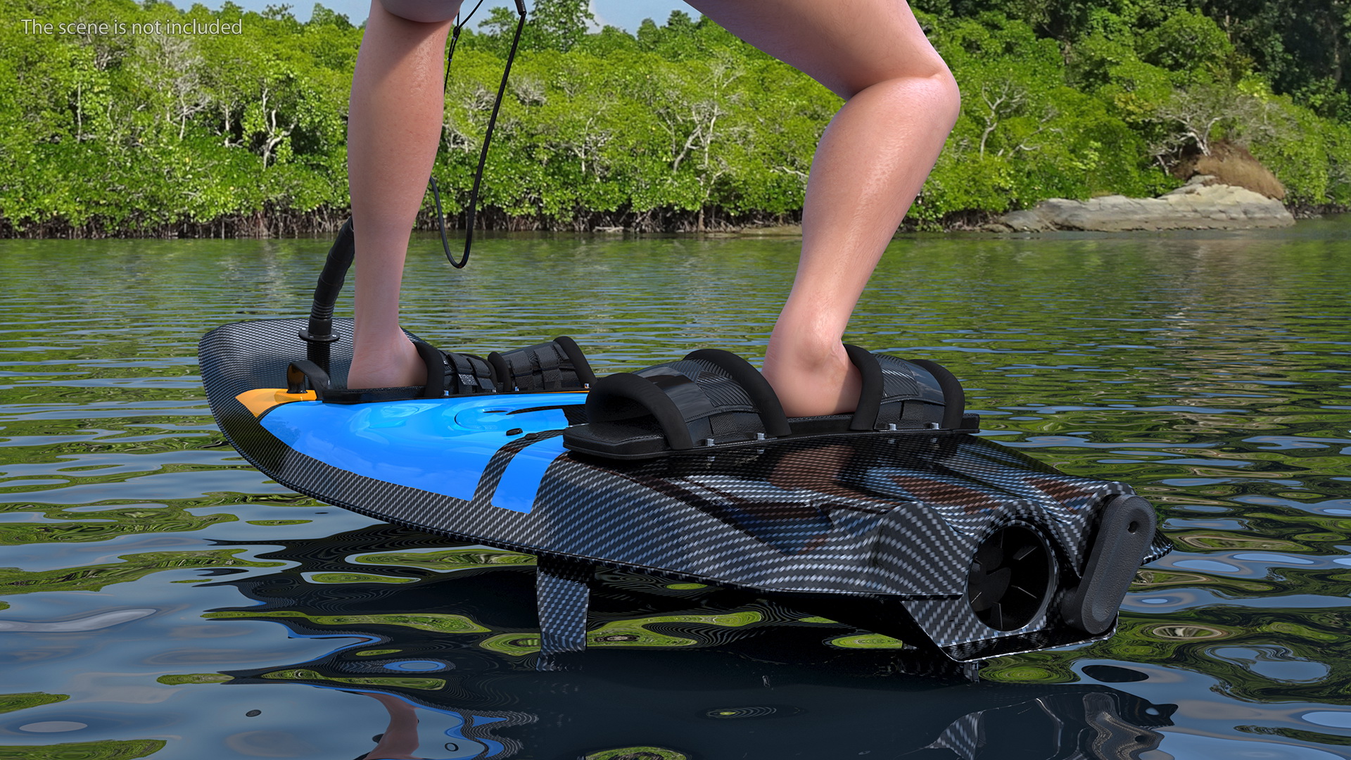 3D model Motorised Surfboard Blue With Man in Swimwear