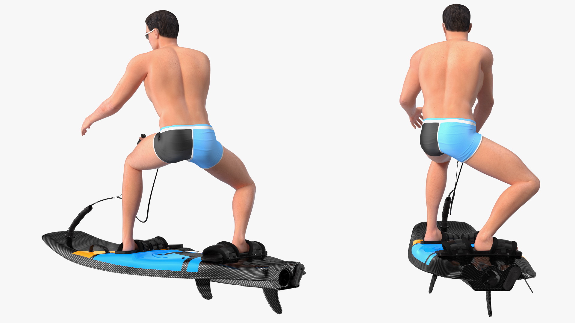 3D model Motorised Surfboard Blue With Man in Swimwear
