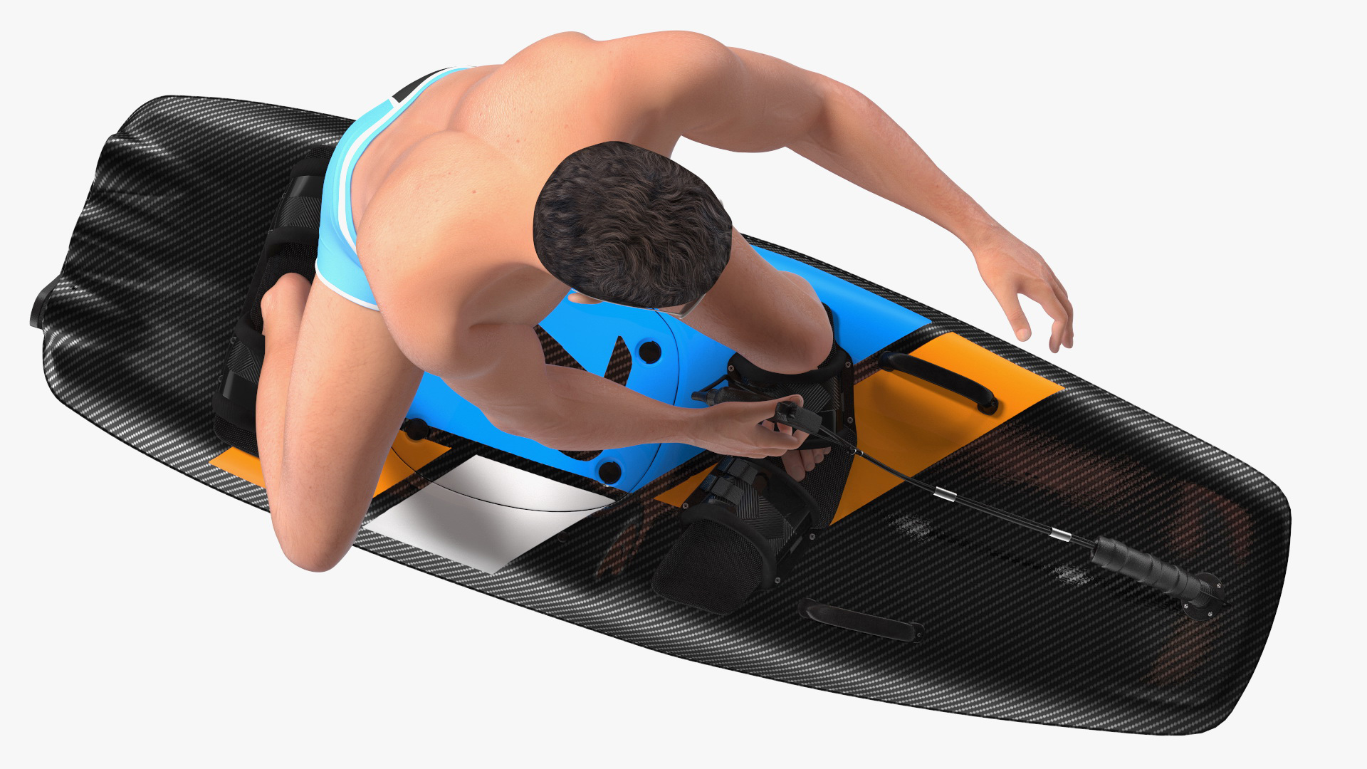 3D model Motorised Surfboard Blue With Man in Swimwear