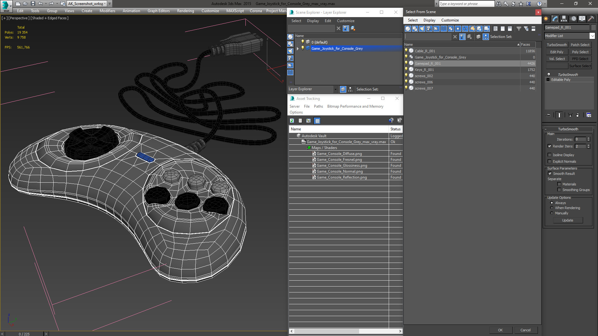 3D model Game Joystick for Console Grey