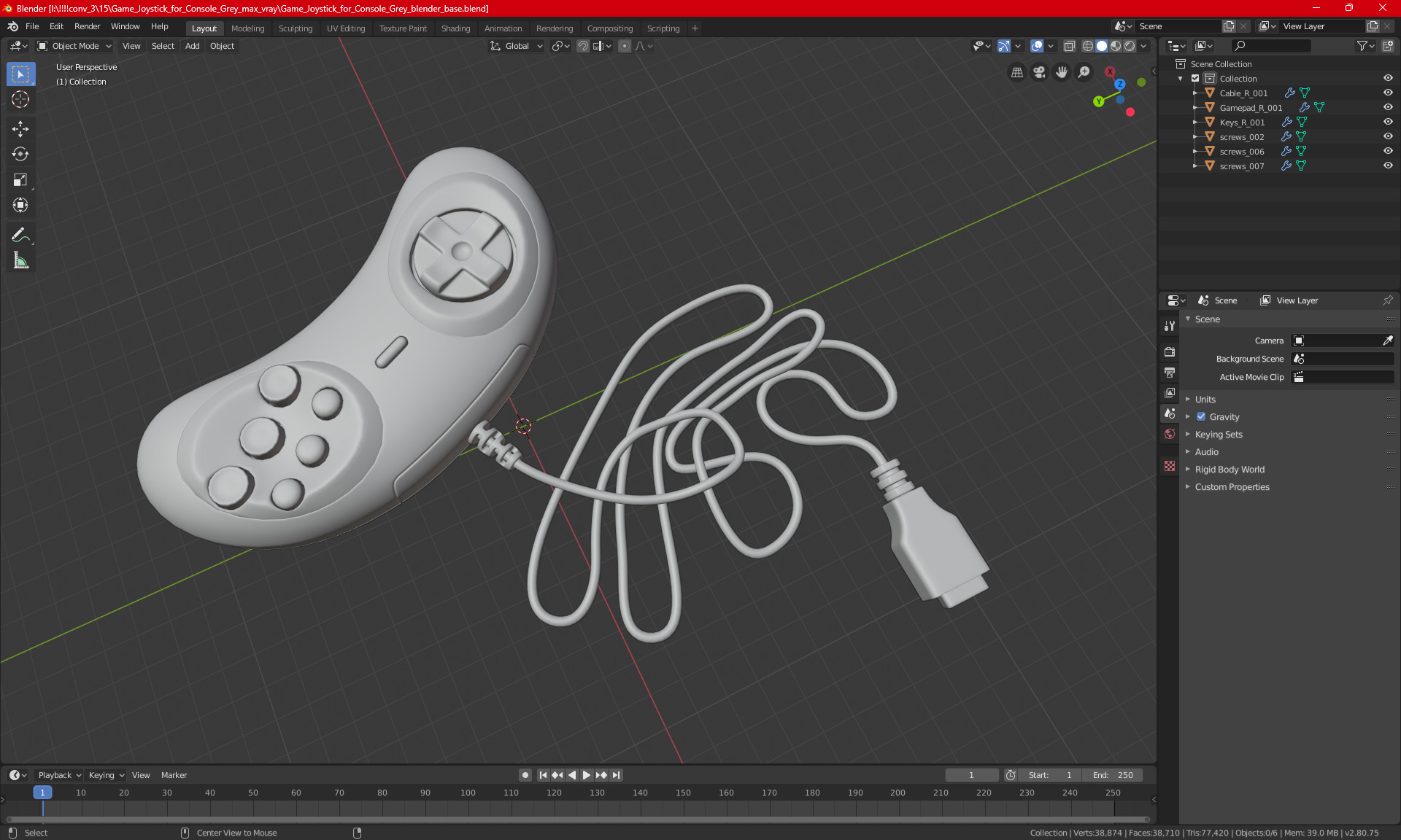 3D model Game Joystick for Console Grey