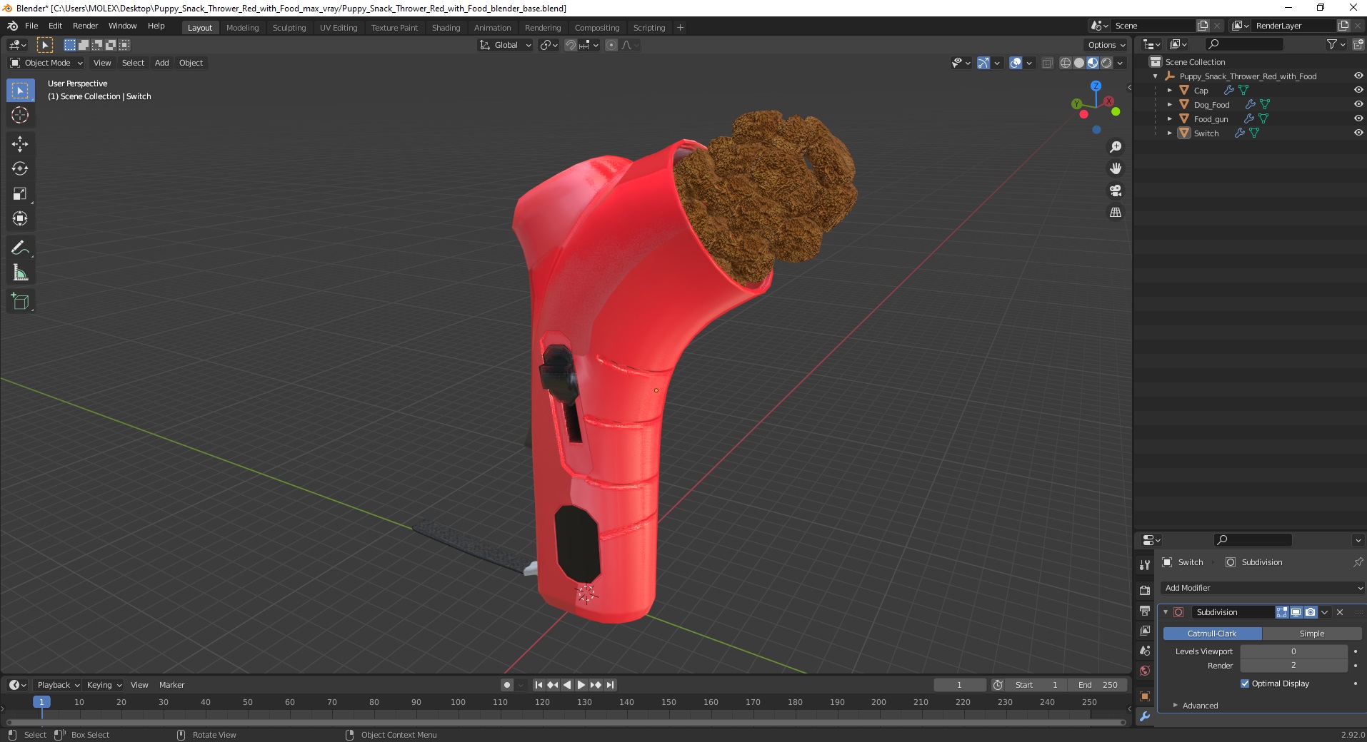 3D Puppy Snack Thrower Red with Food model
