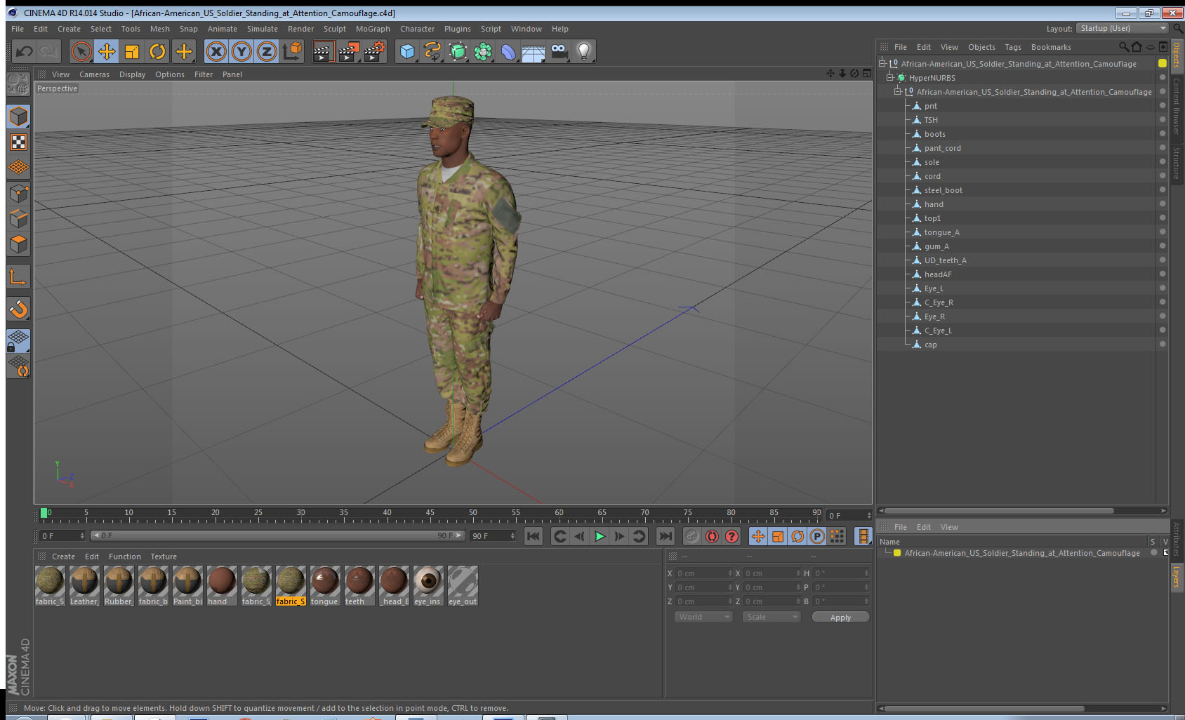 3D model African-American US Soldier Standing at Attention Camouflage