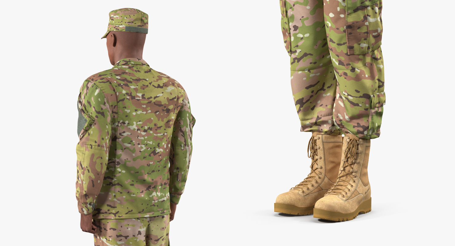 3D model African-American US Soldier Standing at Attention Camouflage
