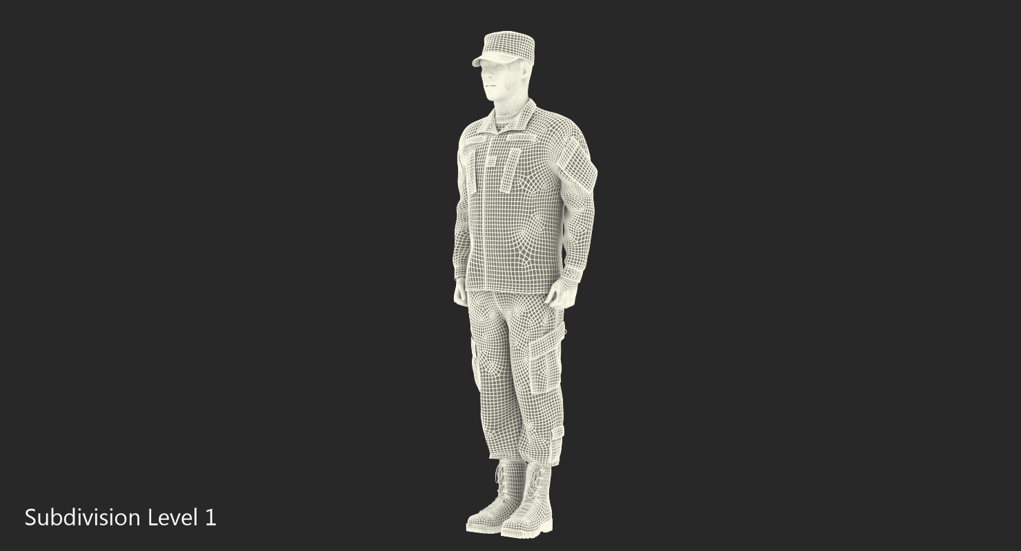 3D model African-American US Soldier Standing at Attention Camouflage