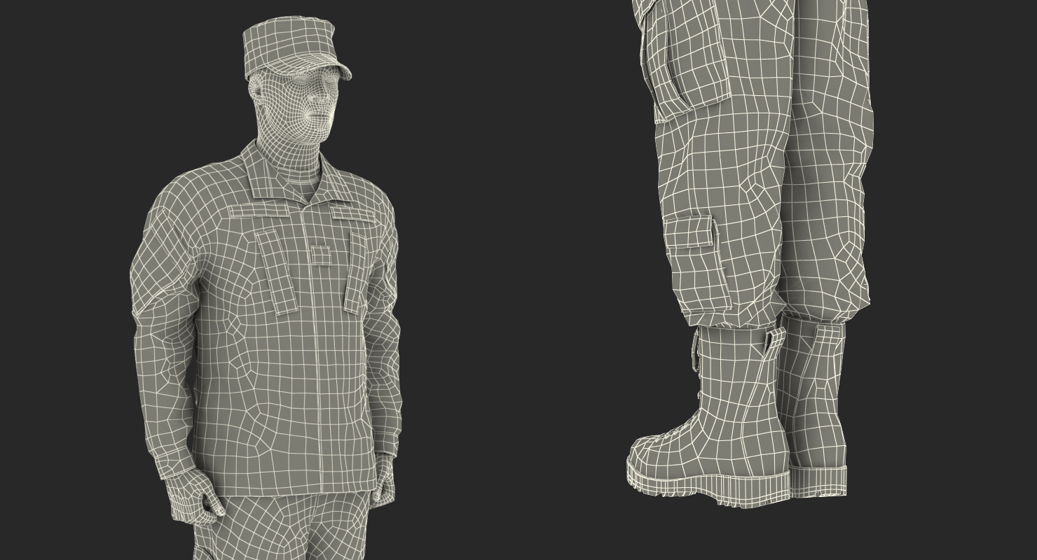 3D model African-American US Soldier Standing at Attention Camouflage