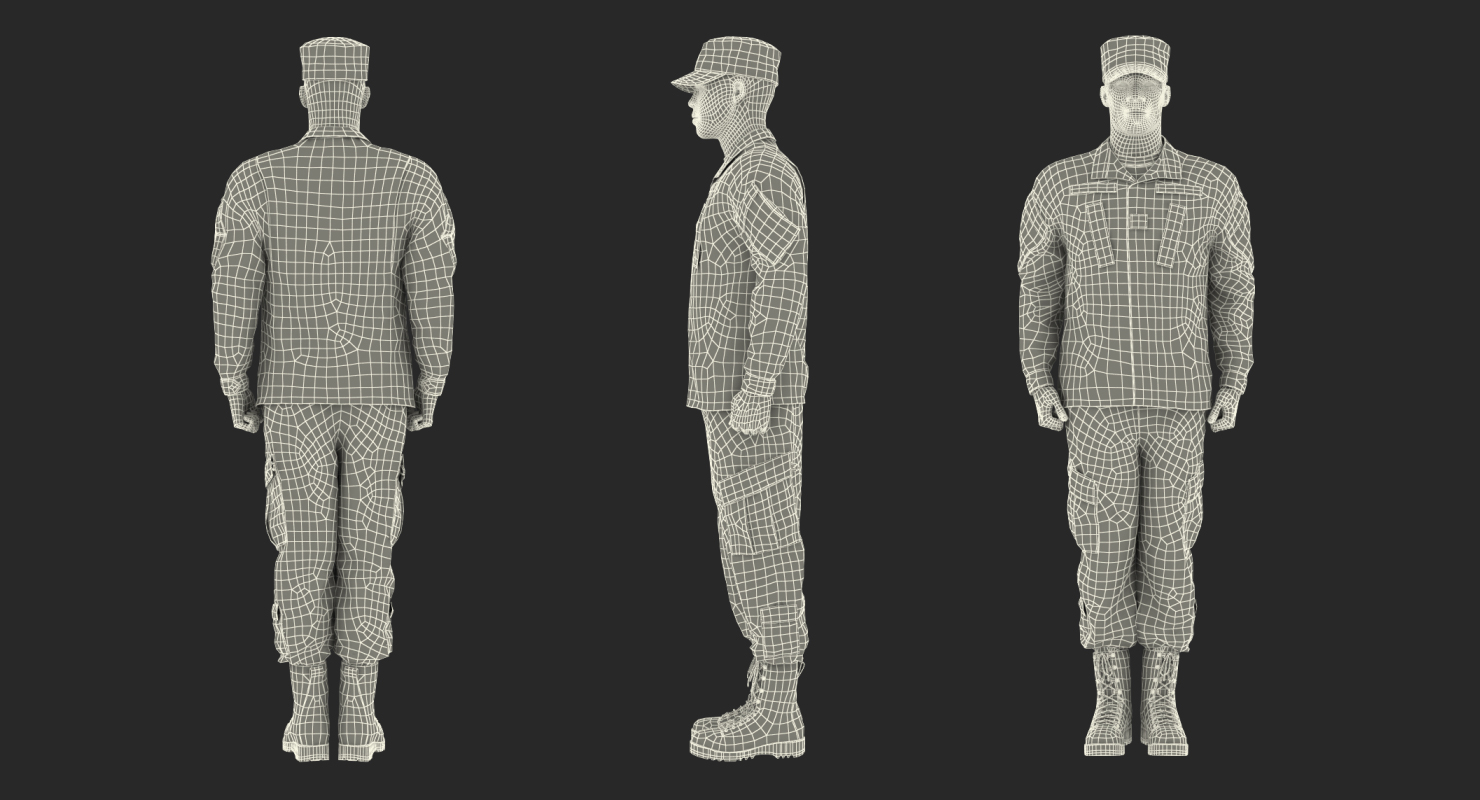 3D model African-American US Soldier Standing at Attention Camouflage