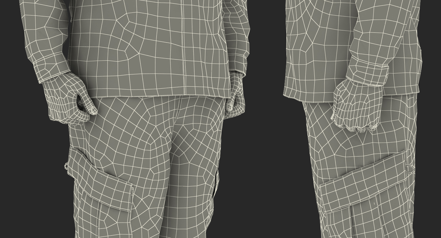 3D model African-American US Soldier Standing at Attention Camouflage