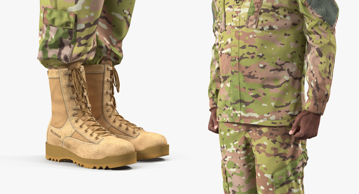 3D model African-American US Soldier Standing at Attention Camouflage