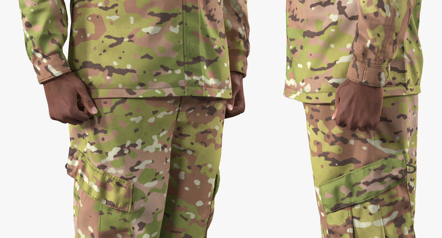 3D model African-American US Soldier Standing at Attention Camouflage