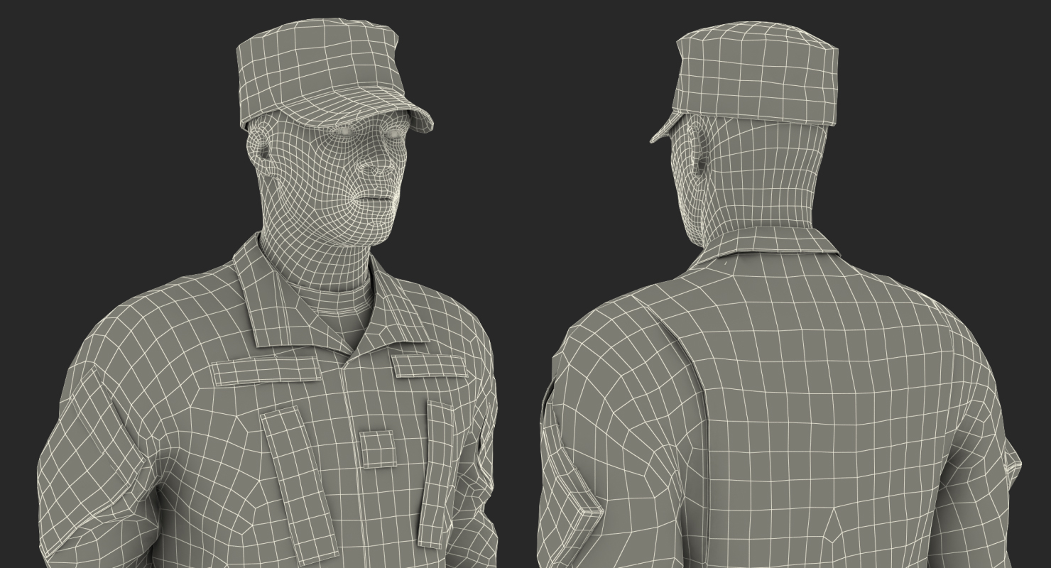 3D model African-American US Soldier Standing at Attention Camouflage
