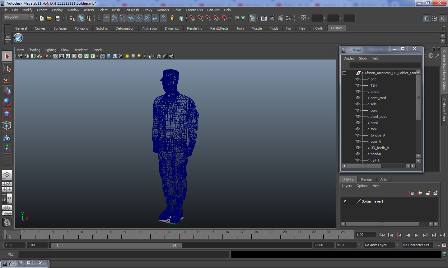 3D model African-American US Soldier Standing at Attention Camouflage