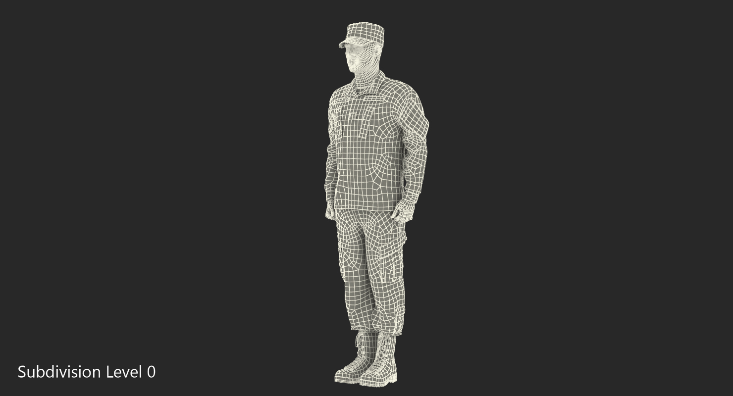 3D model African-American US Soldier Standing at Attention Camouflage