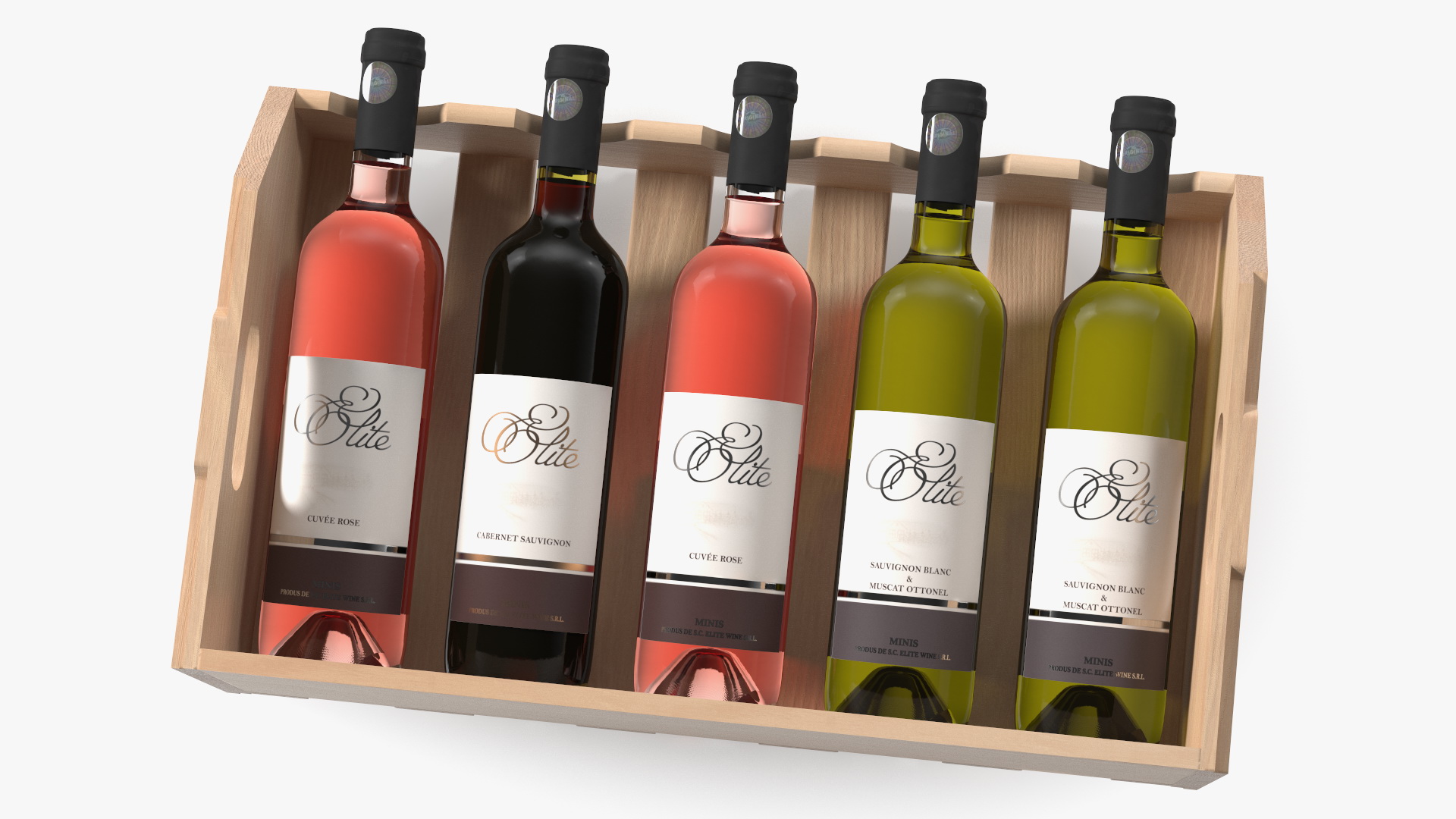 3D Beech Wood Rack With Bottles model