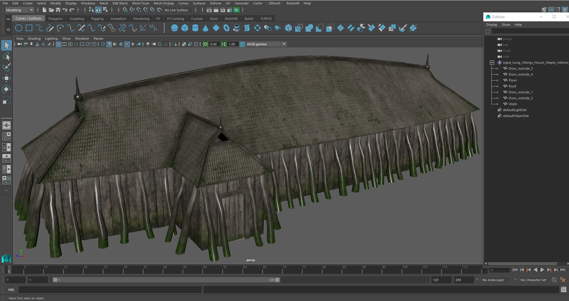 Aged Long Vikings House Simple Interior 3D model
