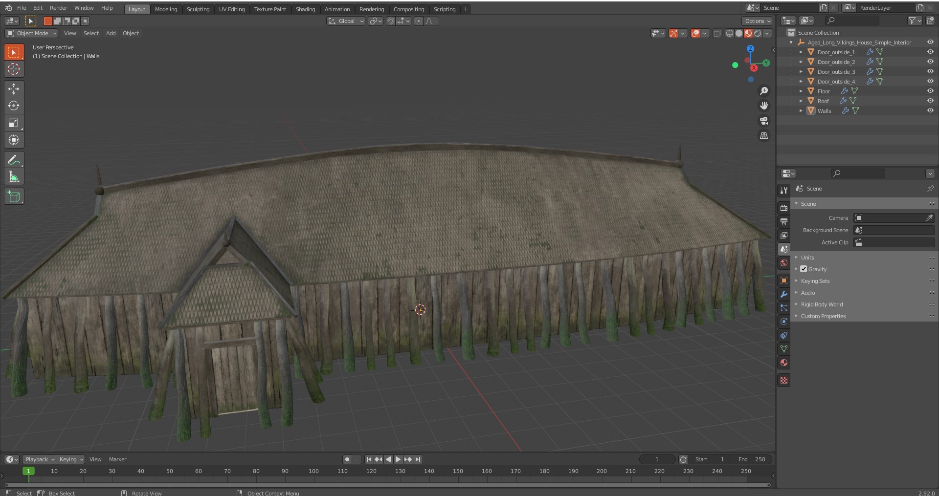 Aged Long Vikings House Simple Interior 3D model