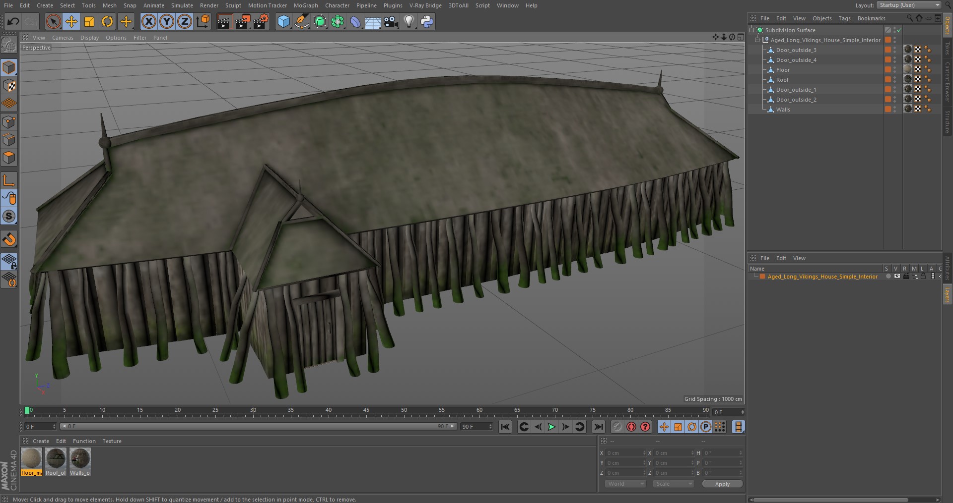 Aged Long Vikings House Simple Interior 3D model