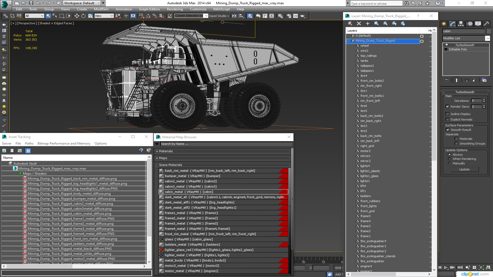 3D Mining Dump Truck Rigged for Cinema 4D model