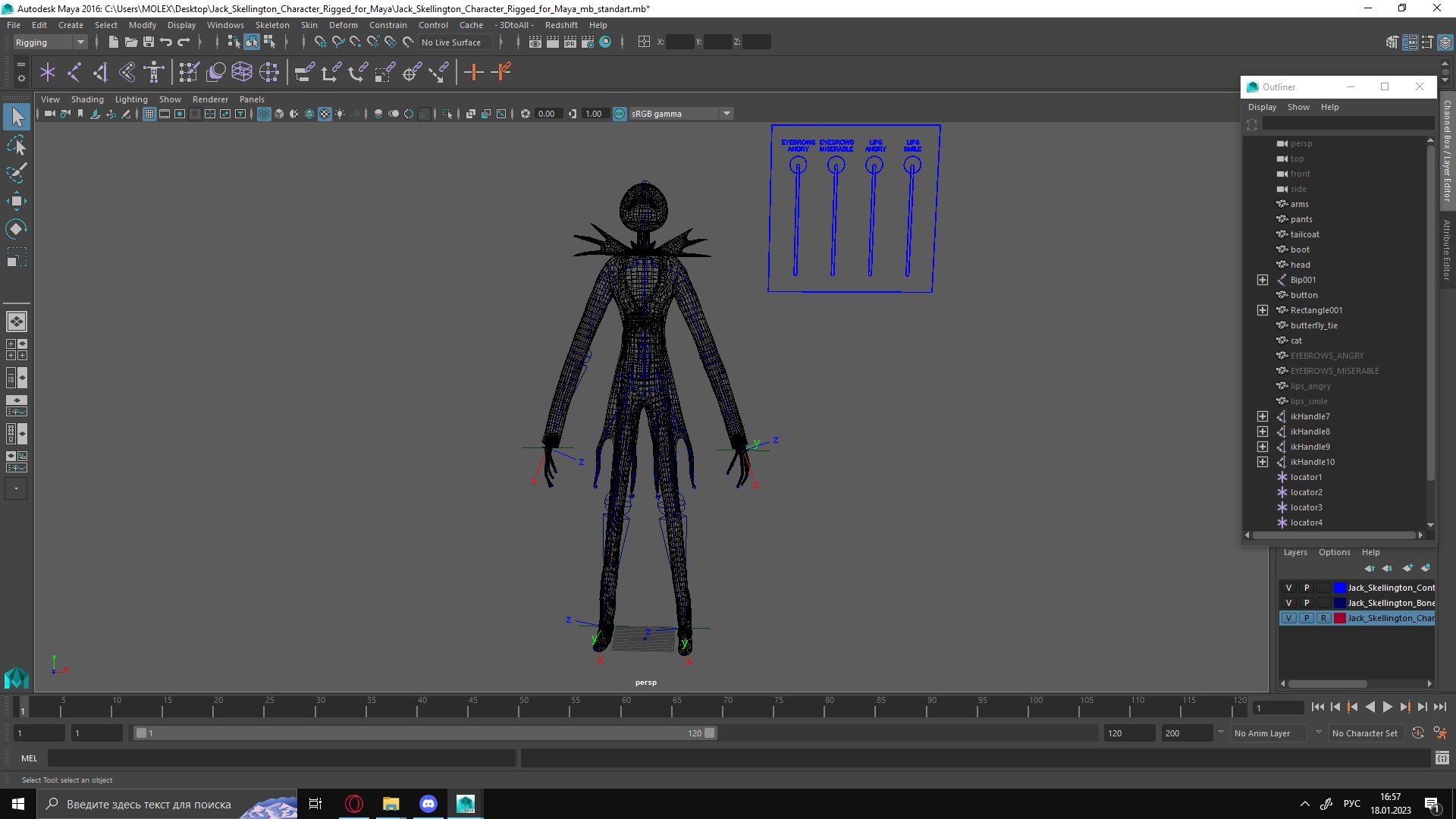 Jack Skellington Character Rigged for Maya 3D