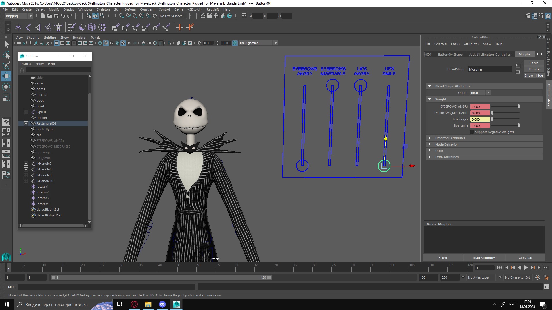 Jack Skellington Character Rigged for Maya 3D
