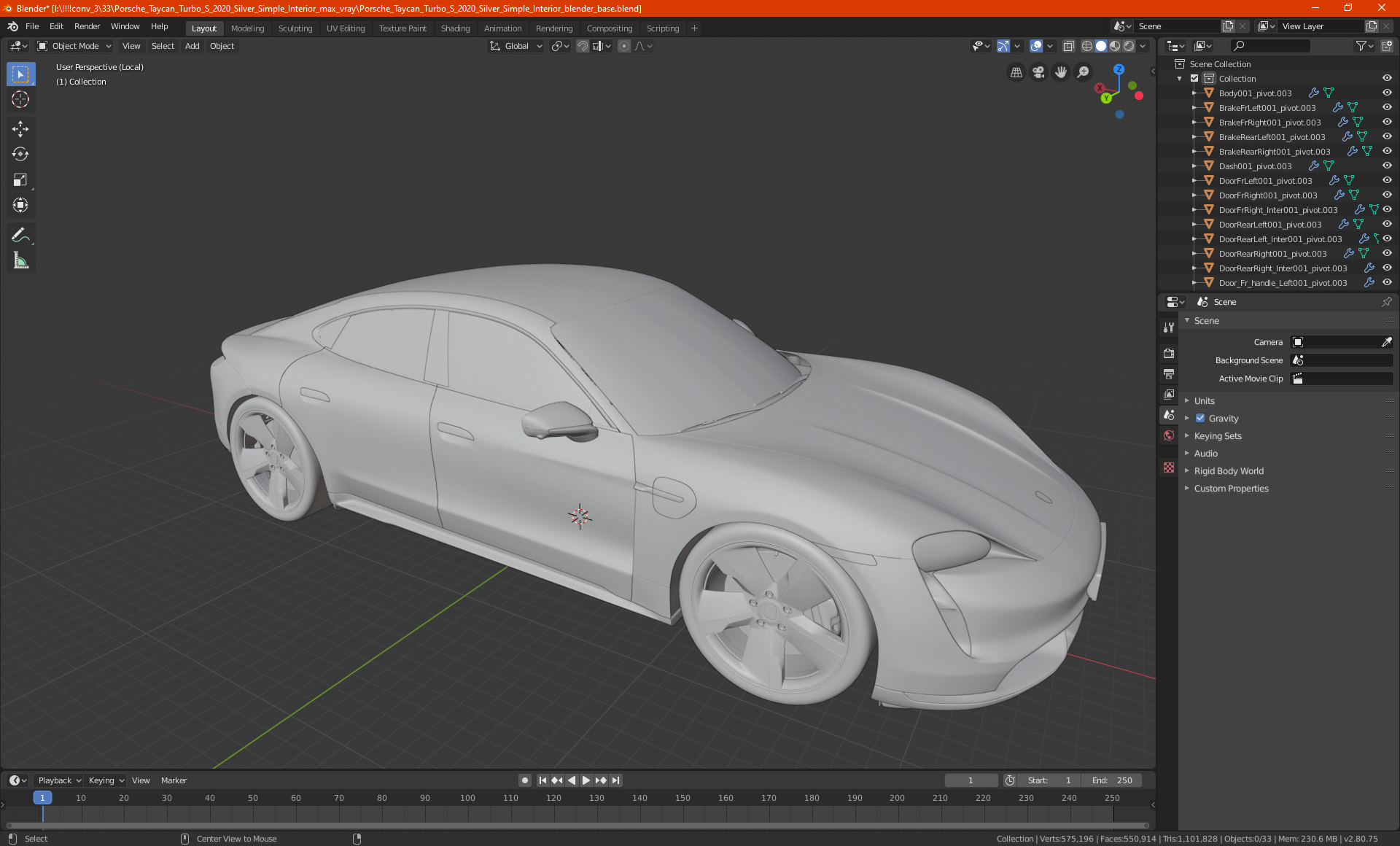 3D model Porsche Taycan Turbo S 2020 Silver Simple Interior