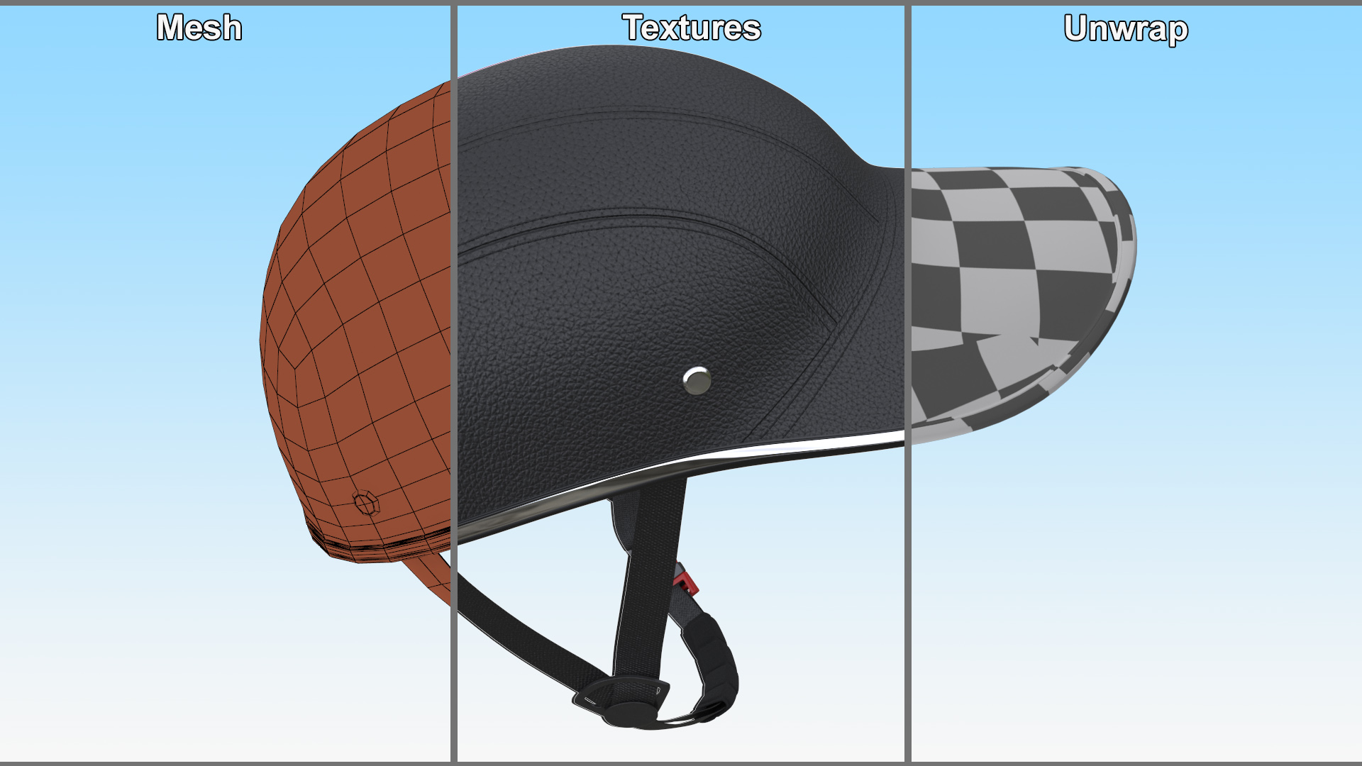 3D Baseball Cap Bike Helmet Black Leather model