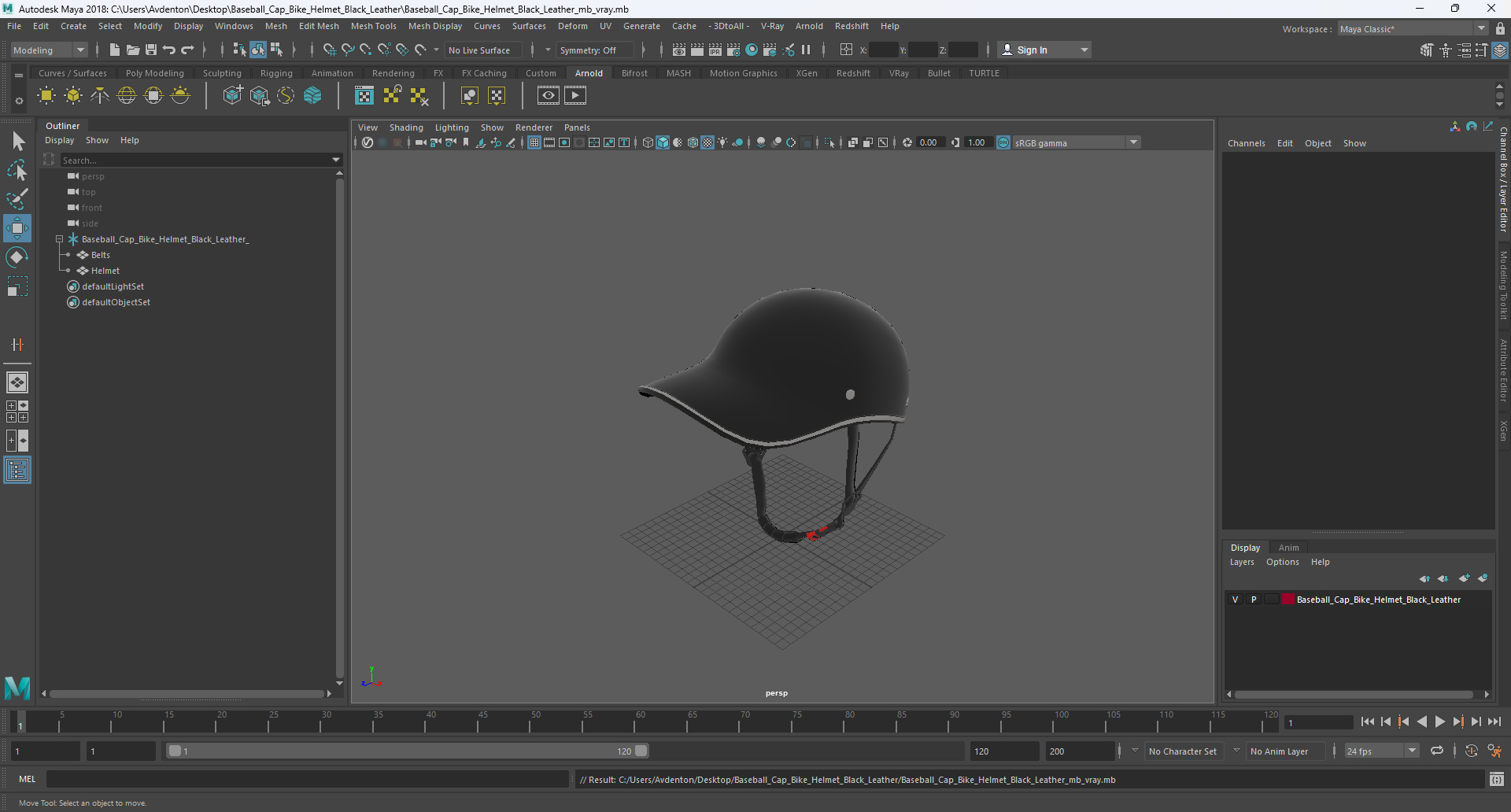 3D Baseball Cap Bike Helmet Black Leather model