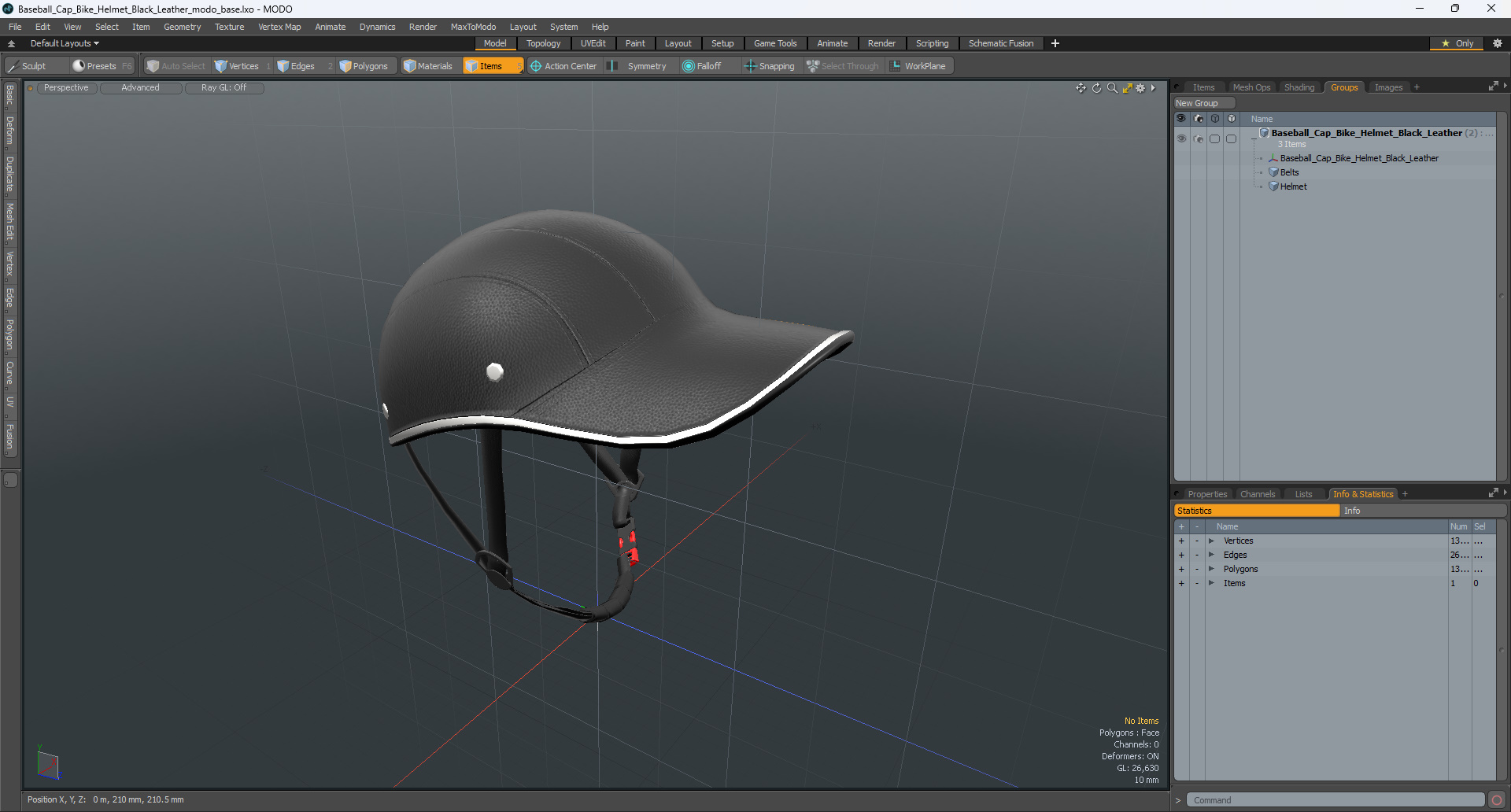 3D Baseball Cap Bike Helmet Black Leather model