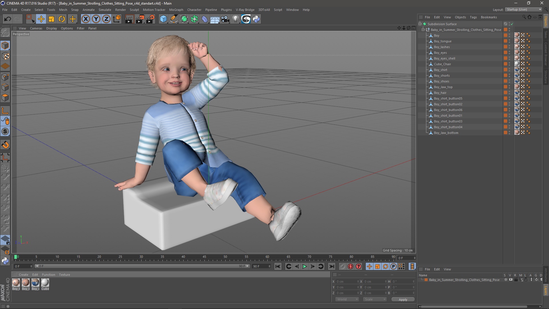 3D model Baby in Summer Strolling Clothes Sitting Pose