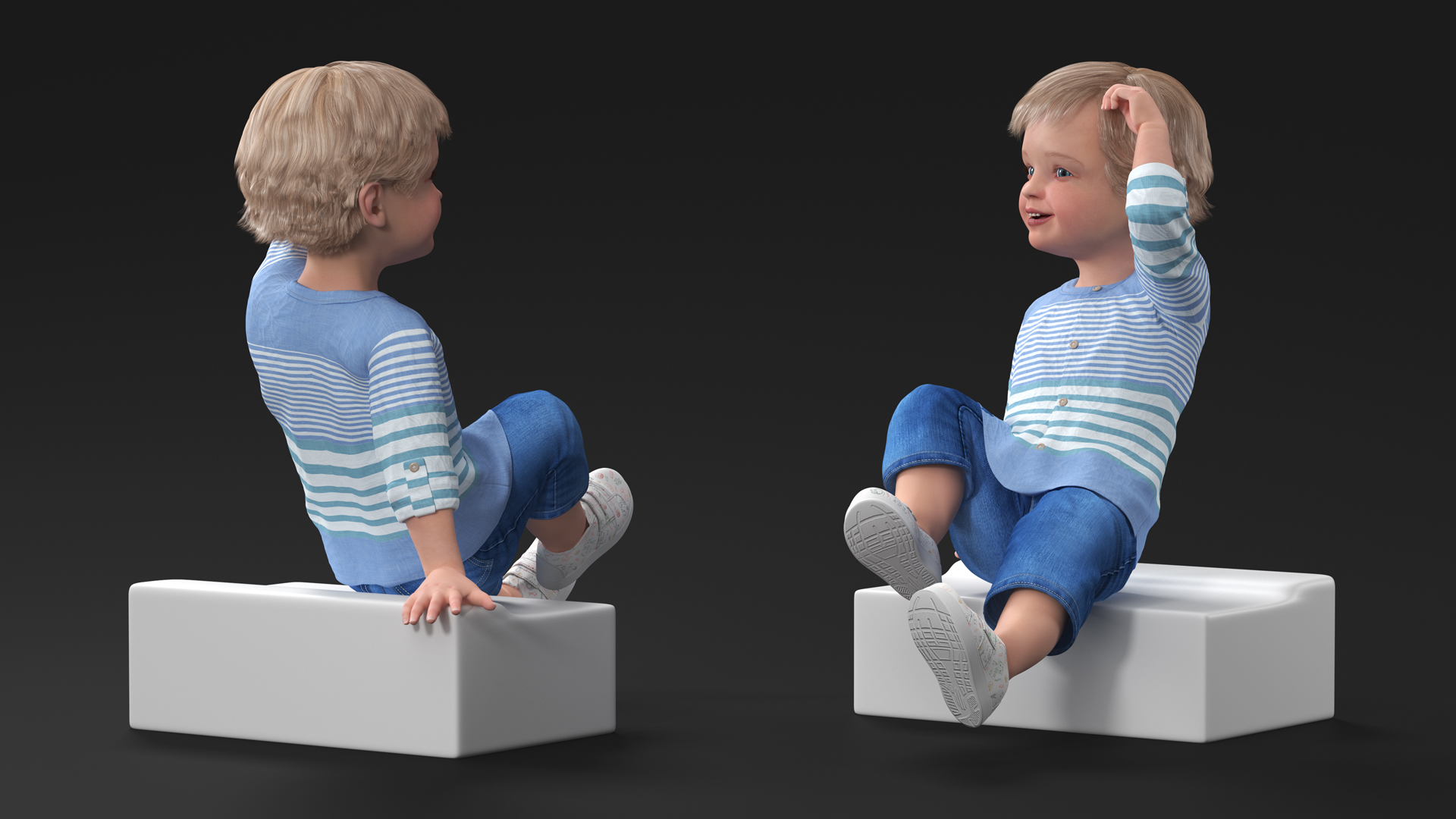 3D model Baby in Summer Strolling Clothes Sitting Pose