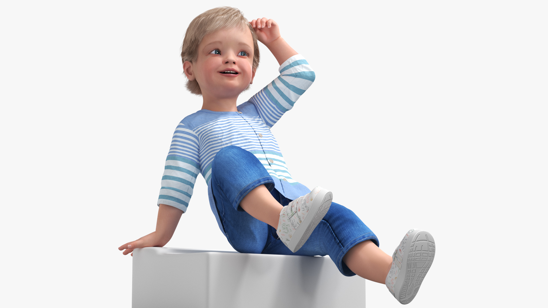 3D model Baby in Summer Strolling Clothes Sitting Pose