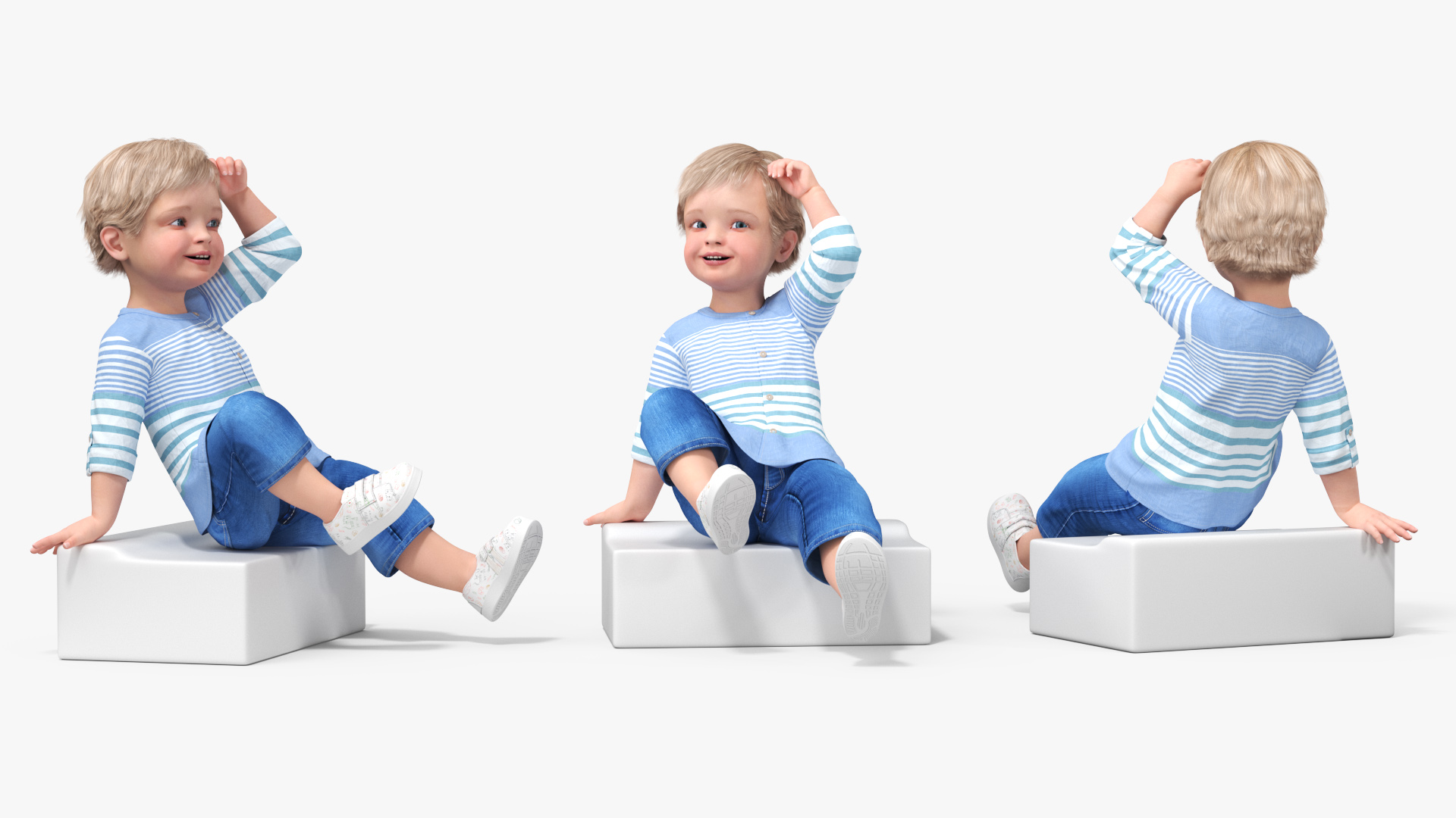 3D model Baby in Summer Strolling Clothes Sitting Pose