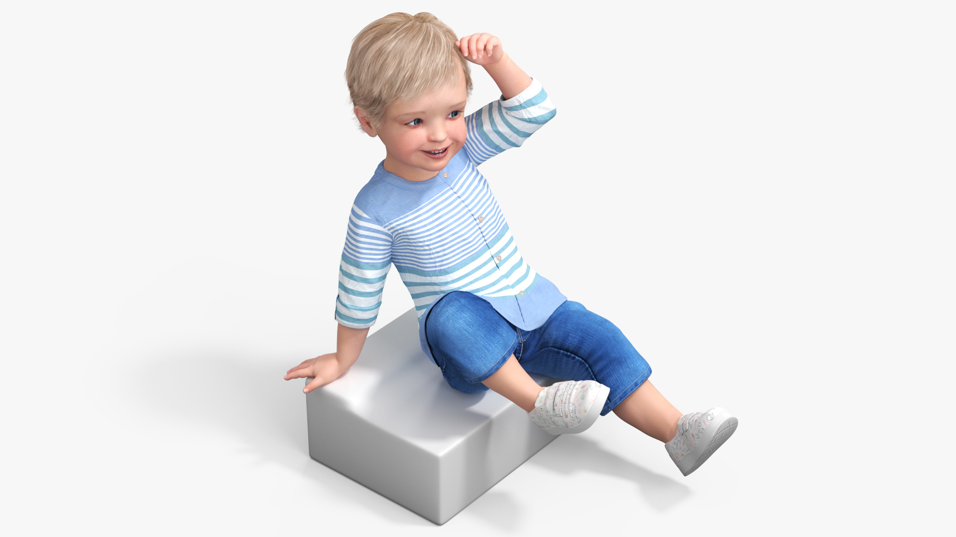 3D model Baby in Summer Strolling Clothes Sitting Pose