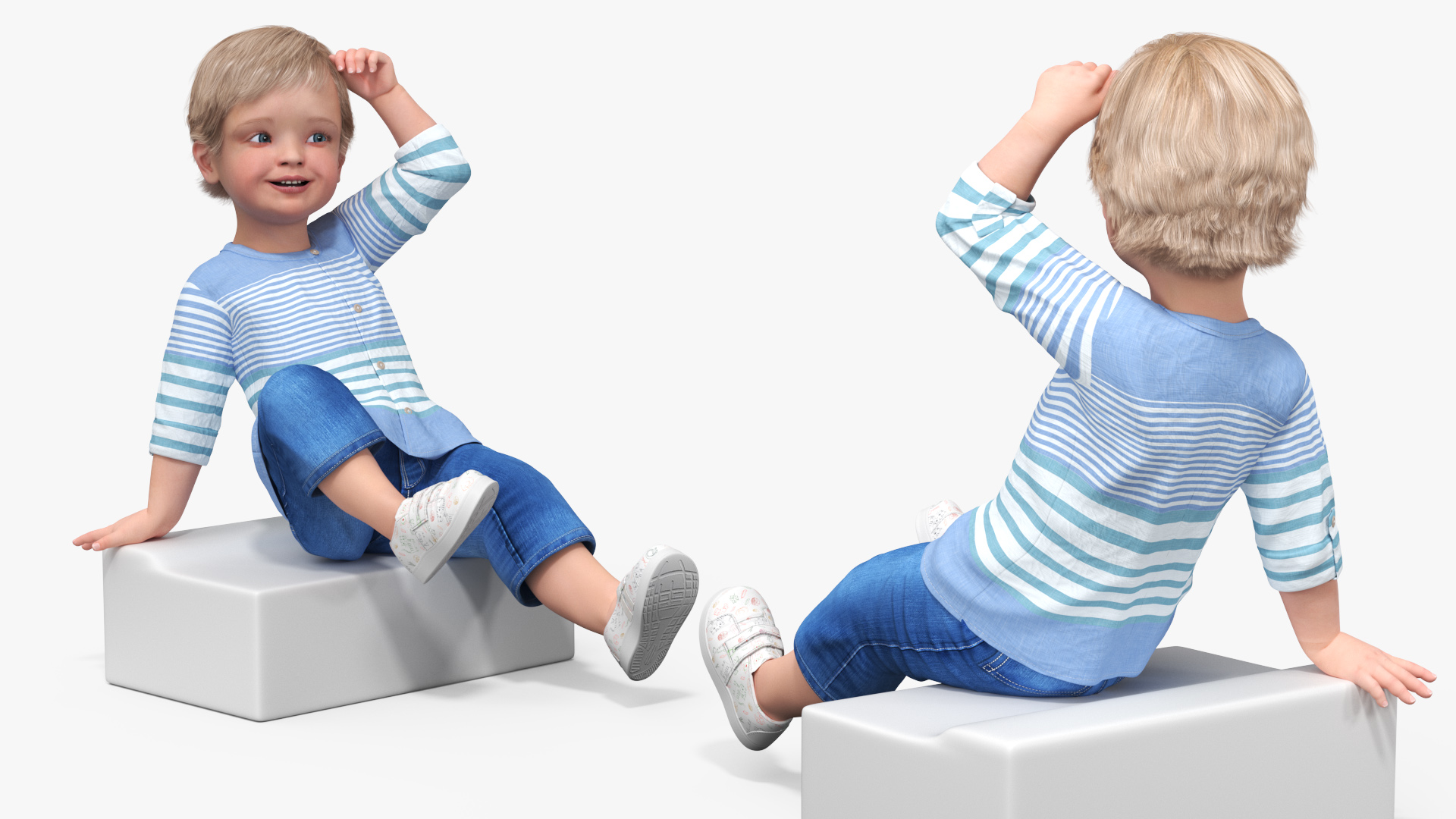 3D model Baby in Summer Strolling Clothes Sitting Pose