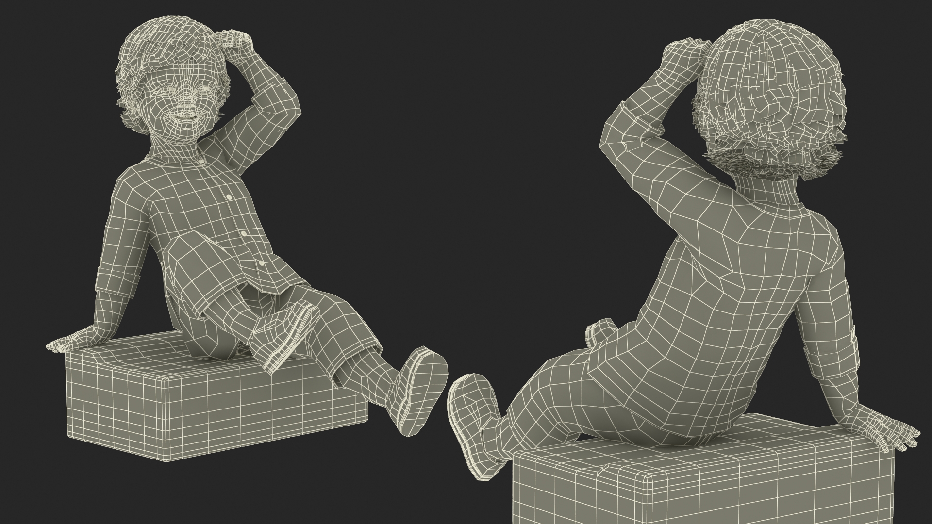 3D model Baby in Summer Strolling Clothes Sitting Pose
