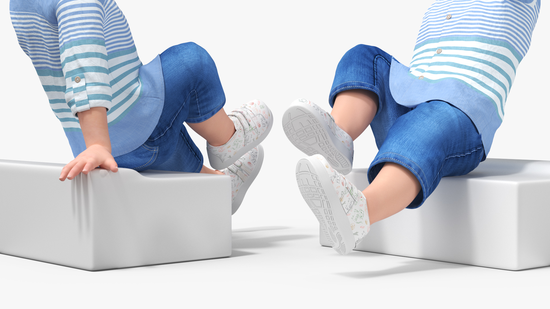 3D model Baby in Summer Strolling Clothes Sitting Pose