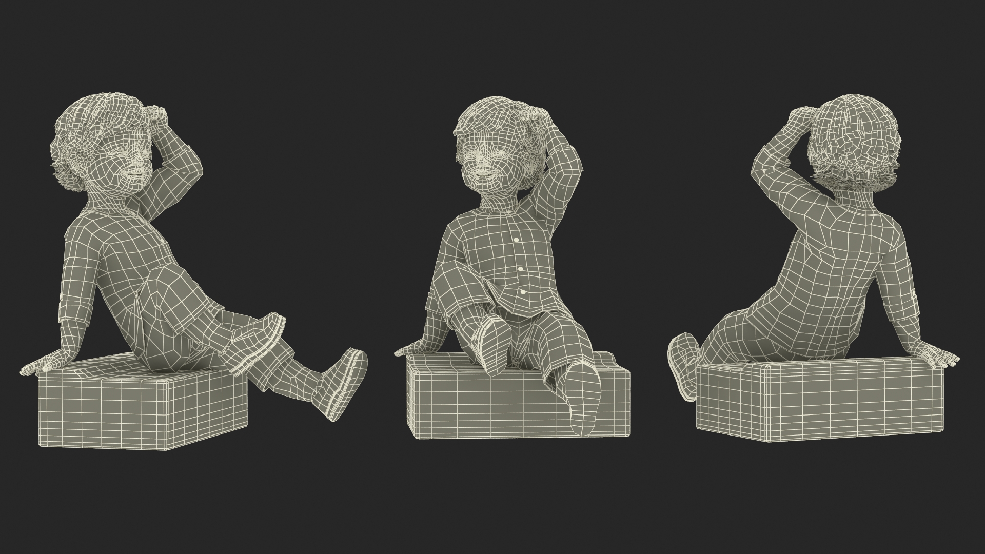 3D model Baby in Summer Strolling Clothes Sitting Pose