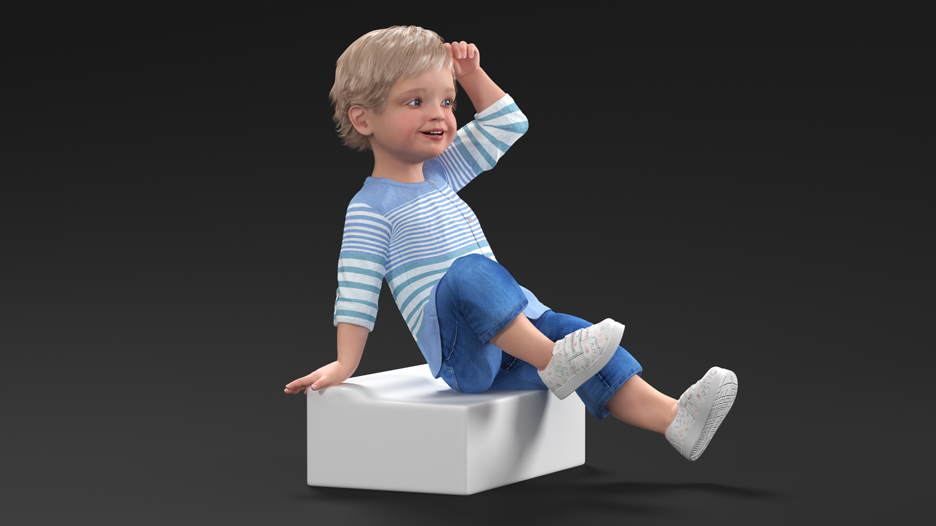 3D model Baby in Summer Strolling Clothes Sitting Pose
