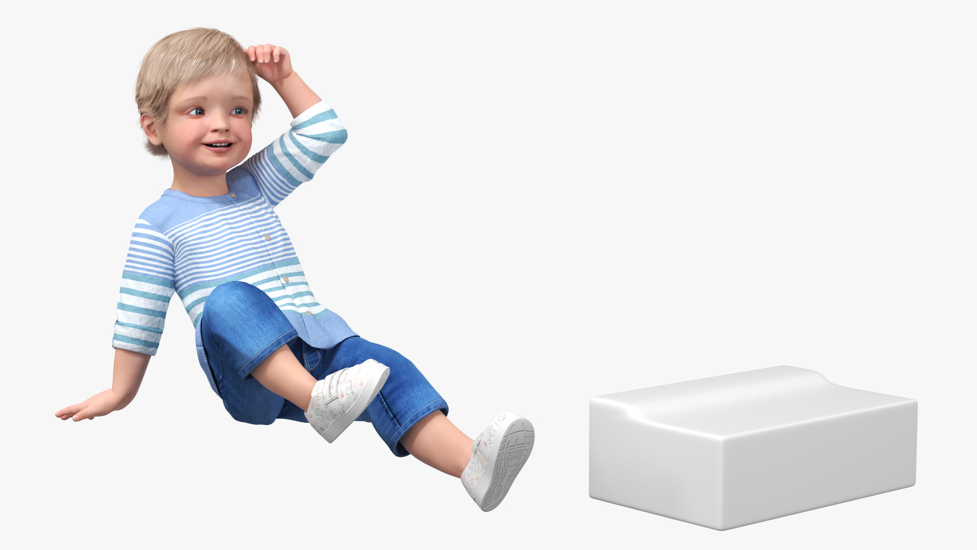 3D model Baby in Summer Strolling Clothes Sitting Pose